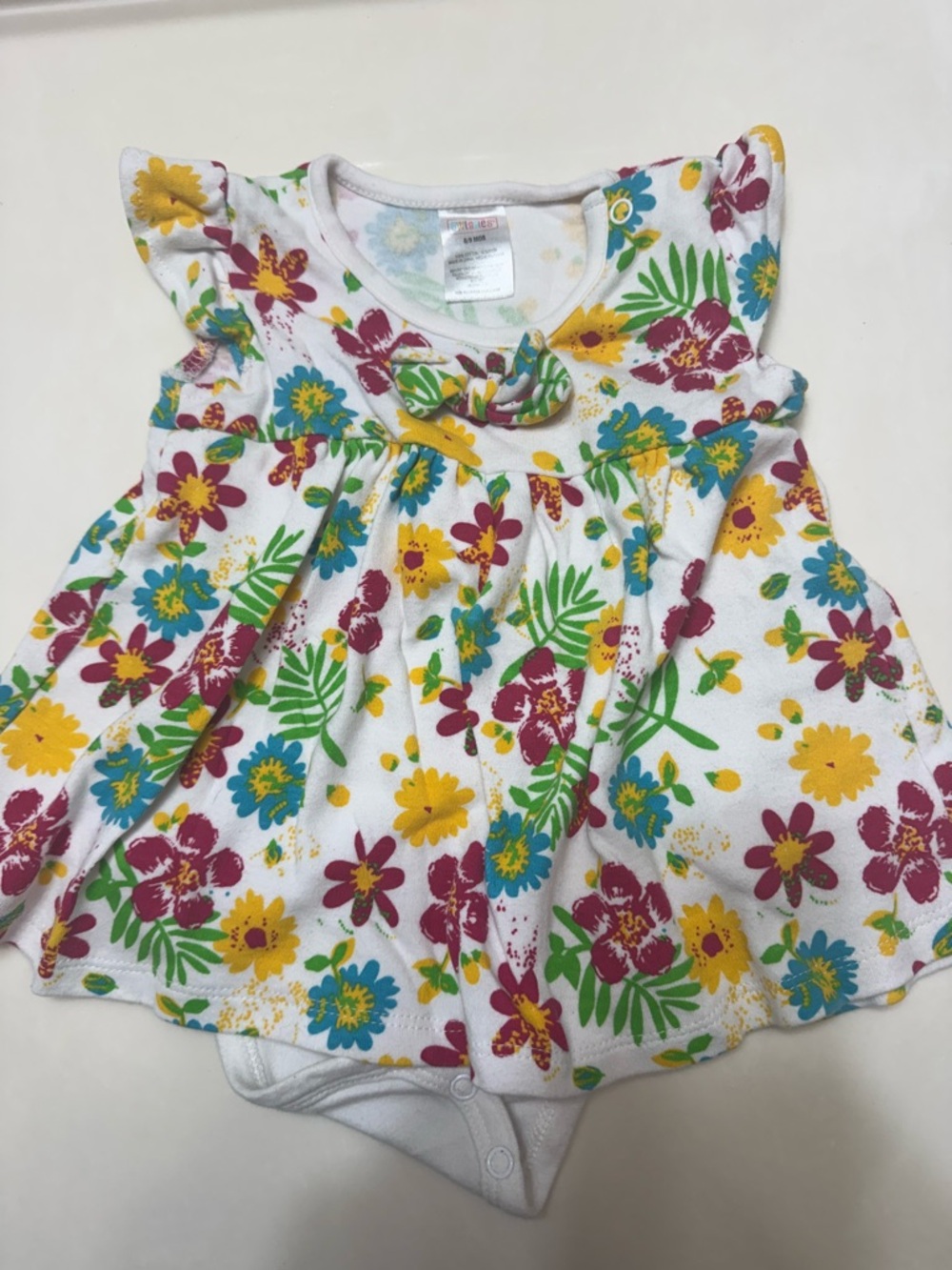 Swiggles White Baby Romper with Yellow, Teal & Maroon Floral Print
